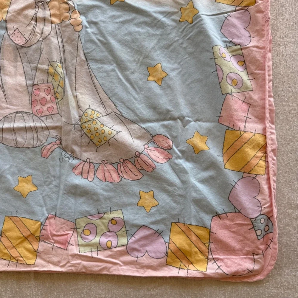 Vintage Precious Moments Baby Blanket 42x31 Pink Blue Stars Angel Boy